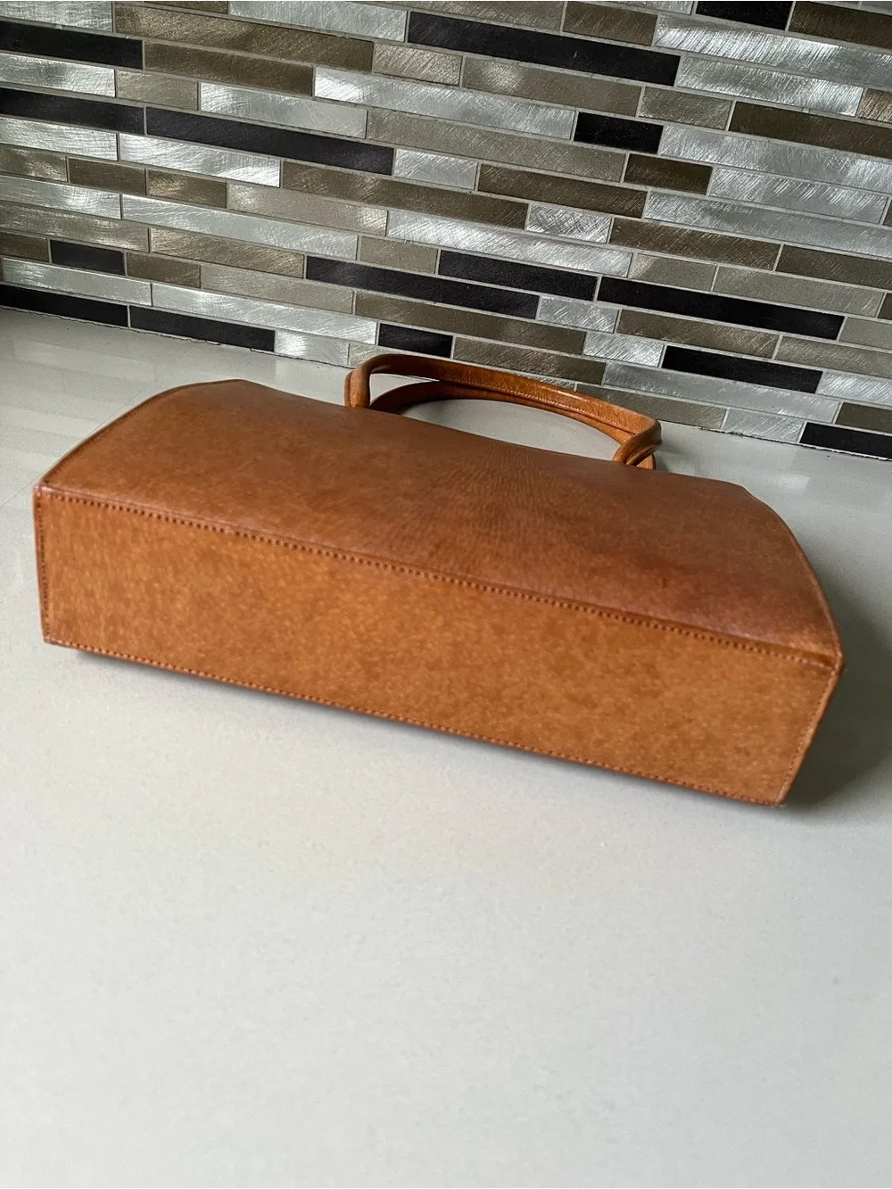 VINTAGE Classic Structured Brown Top-Handle Bag